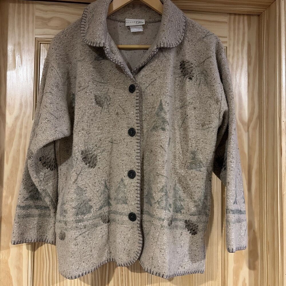VTG Bernie's Glen Wool Blend Sweater Size M Brown Button Up Pockets